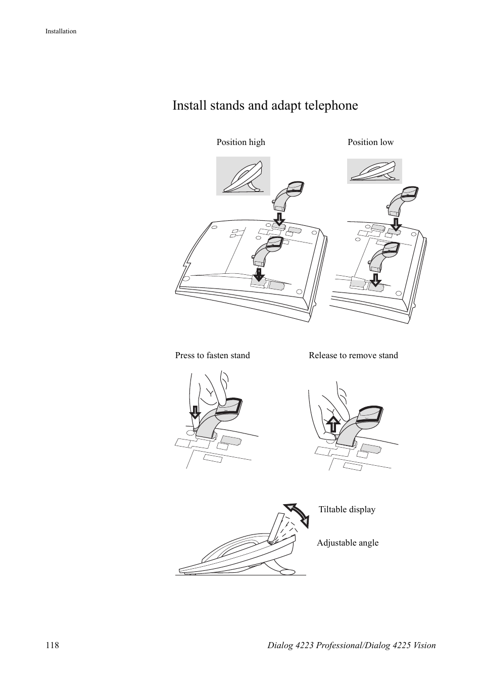 Install stands and adapt telephone | AASTRA 4225 Vision for MX-ONE (TSE) User Guide EN User Manual | Page 118 / 132