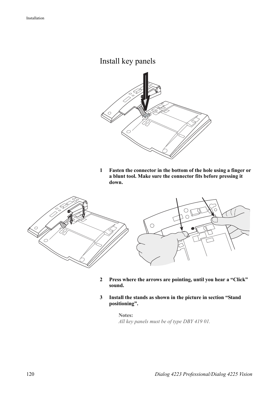 Install key panels | AASTRA 4225 Vision for MX-ONE (TSE) User Guide EN User Manual | Page 120 / 132