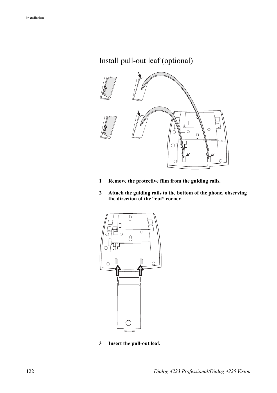 Install pull-out leaf (optional) | AASTRA 4225 Vision for MX-ONE (TSE) User Guide EN User Manual | Page 122 / 132
