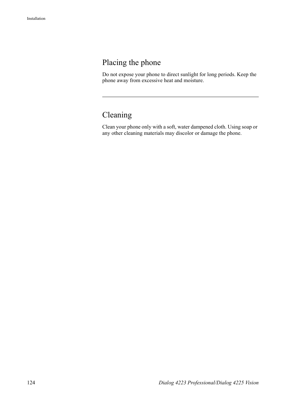 Placing the phone, Cleaning | AASTRA 4225 Vision for MX-ONE (TSE) User Guide EN User Manual | Page 124 / 132
