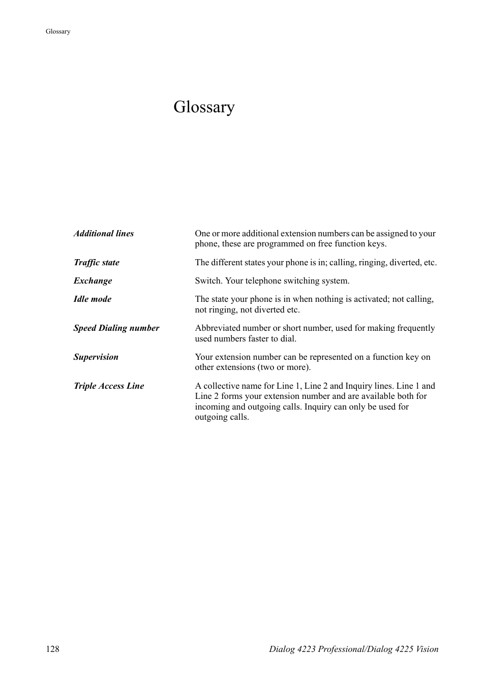 Glossary | AASTRA 4225 Vision for MX-ONE (TSE) User Guide EN User Manual | Page 128 / 132