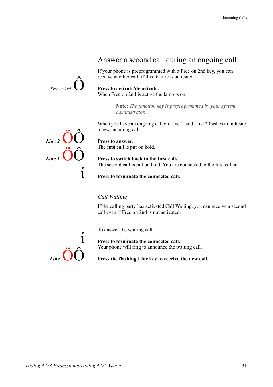 Answer a second call during an ongoing call | AASTRA 4225 Vision for MX-ONE (TSE) User Guide EN User Manual | Page 31 / 132