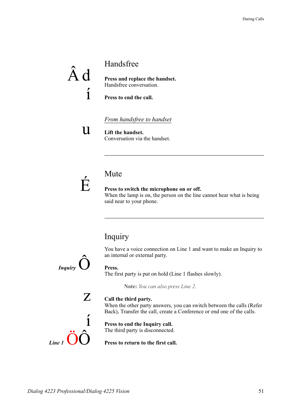 Handsfree, Mute, Inquiry | AASTRA 4225 Vision for MX-ONE (TSE) User Guide EN User Manual | Page 51 / 132