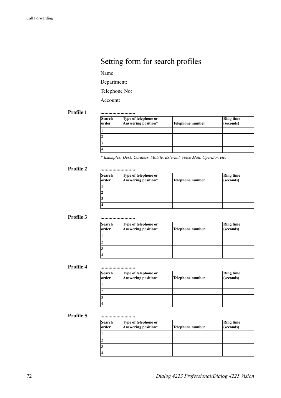 Setting form for search profiles | AASTRA 4225 Vision for MX-ONE (TSE) User Guide EN User Manual | Page 72 / 132