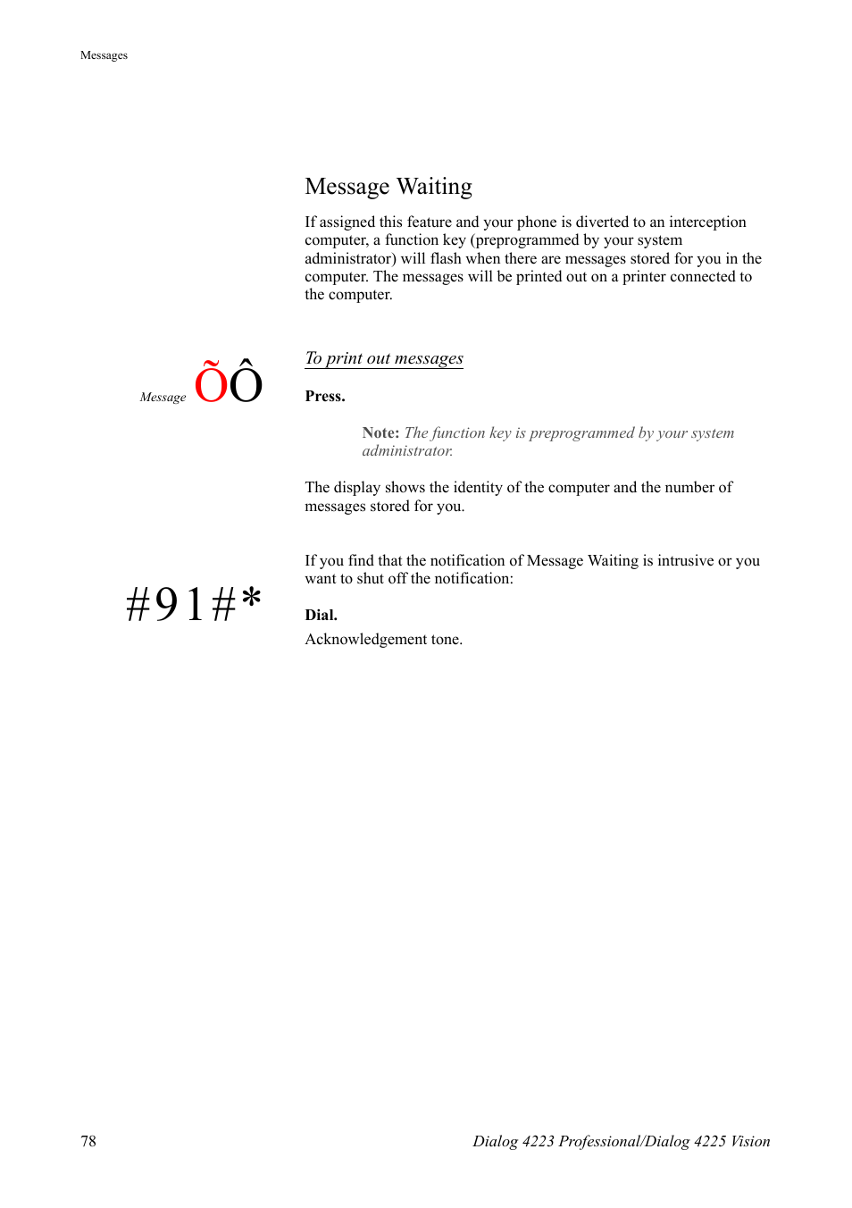Message waiting | AASTRA 4225 Vision for MX-ONE (TSE) User Guide EN User Manual | Page 78 / 132