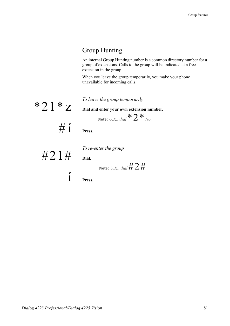 Group hunting, 21* z | AASTRA 4225 Vision for MX-ONE (TSE) User Guide EN User Manual | Page 81 / 132