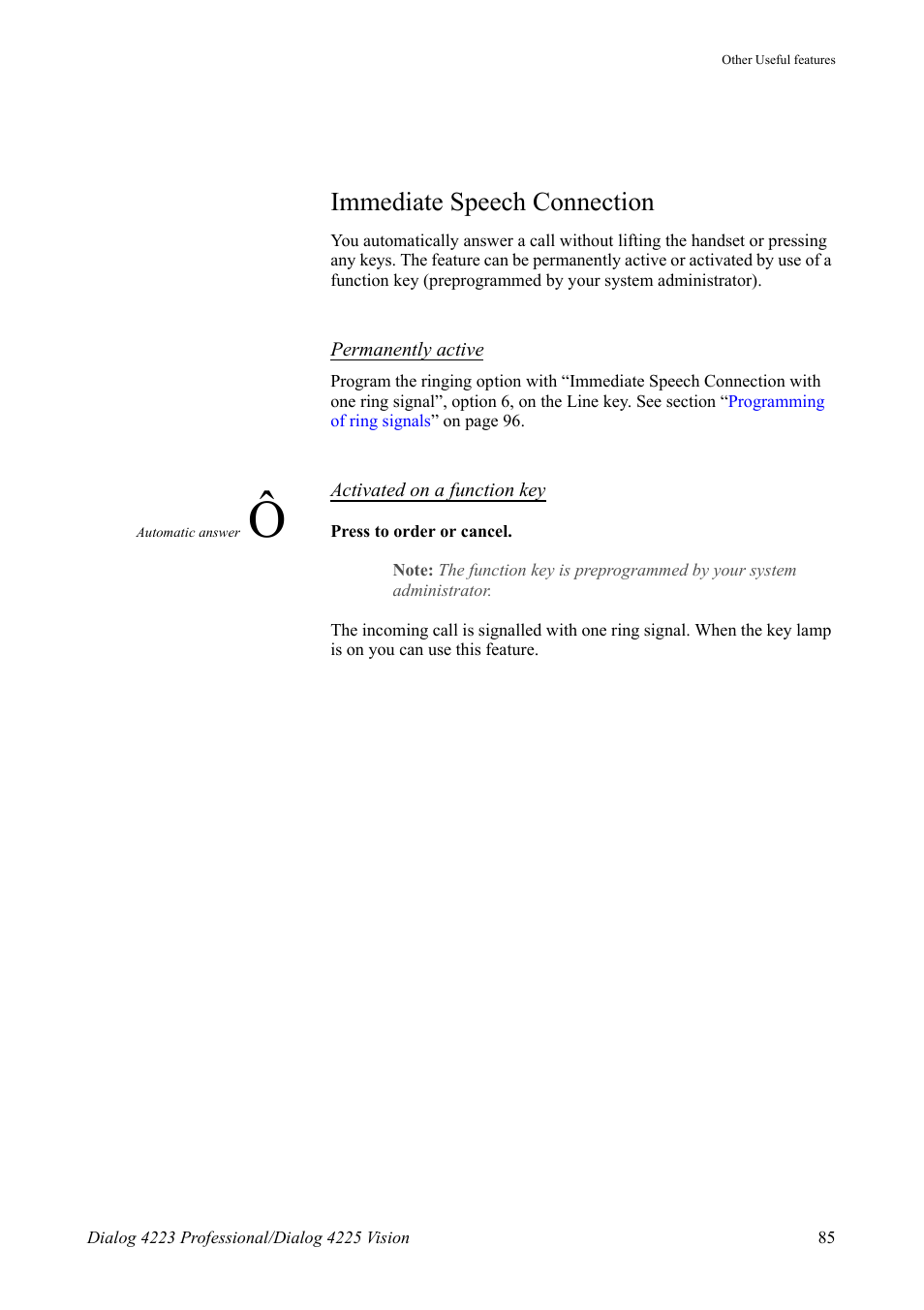 Immediate speech connection | AASTRA 4225 Vision for MX-ONE (TSE) User Guide EN User Manual | Page 85 / 132