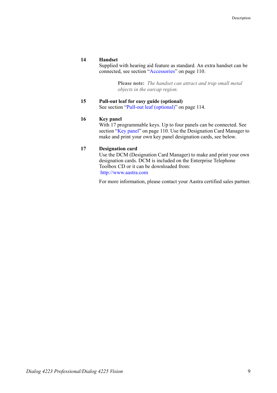 AASTRA 4225 Vision for MX-ONE (TSE) User Guide EN User Manual | Page 9 / 132