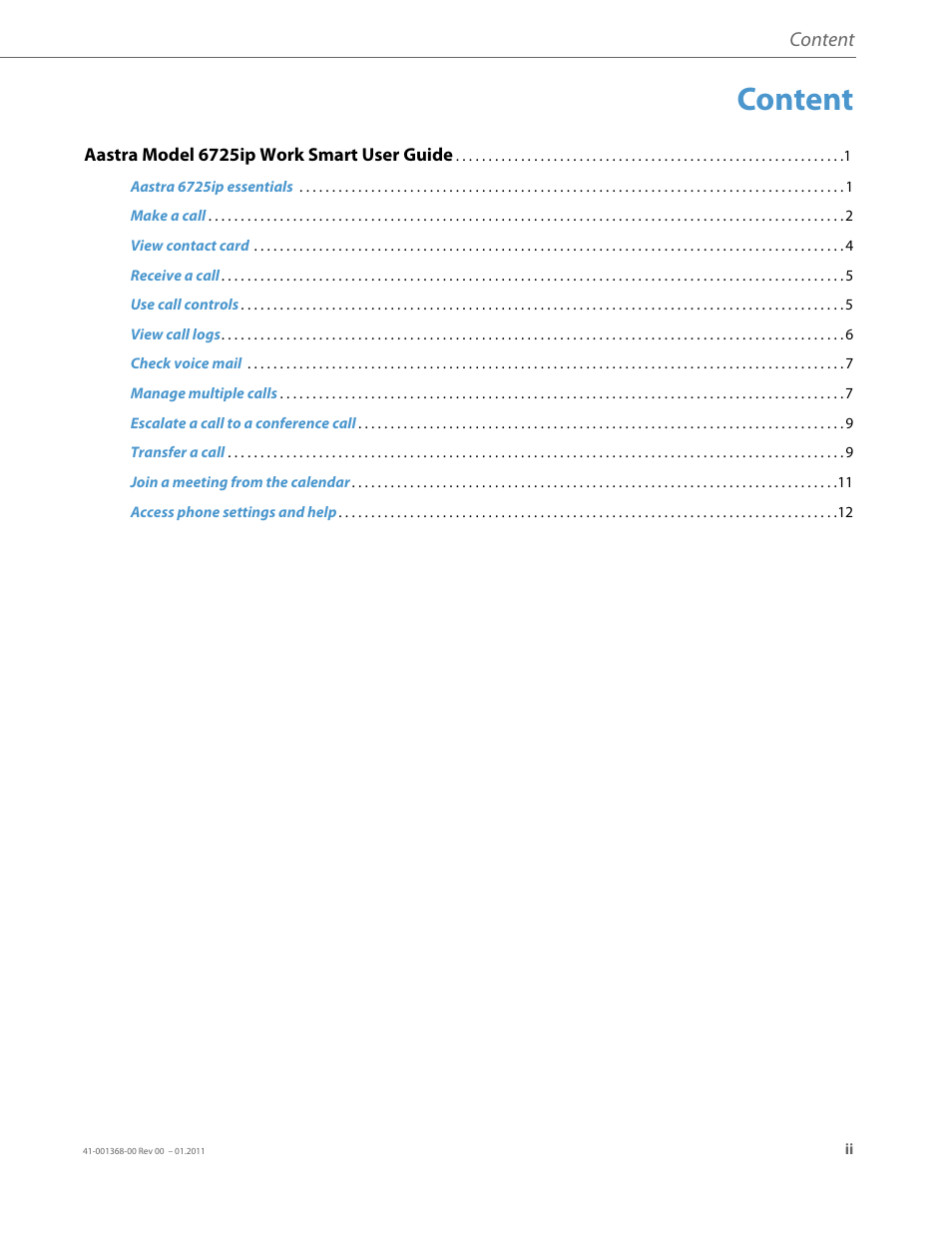 Content | AASTRA 6725ip User Guide EN User Manual | Page 2 / 16