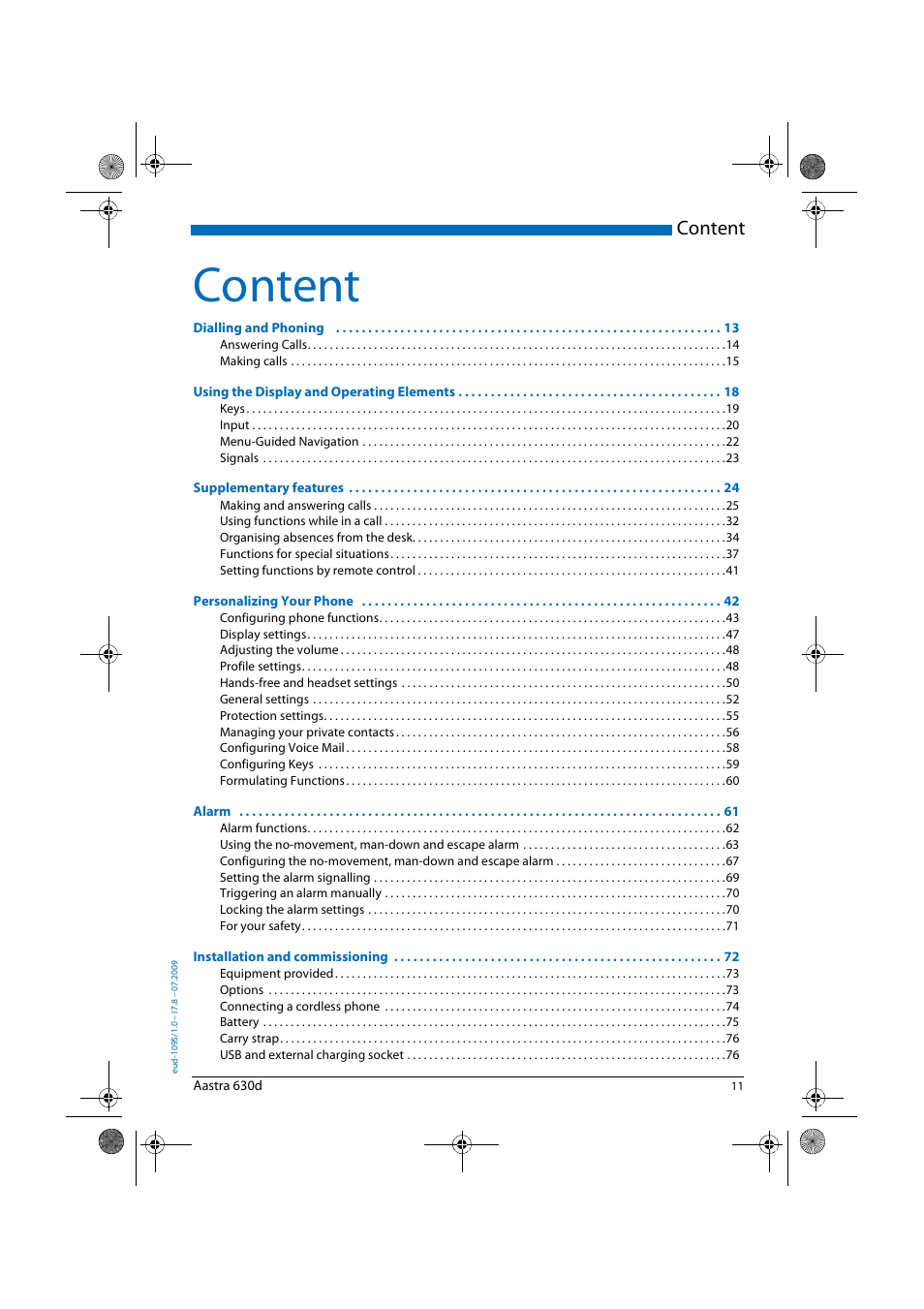 Content | AASTRA 630d for Aastra IntelliGate User Guide EN User Manual | Page 11 / 84