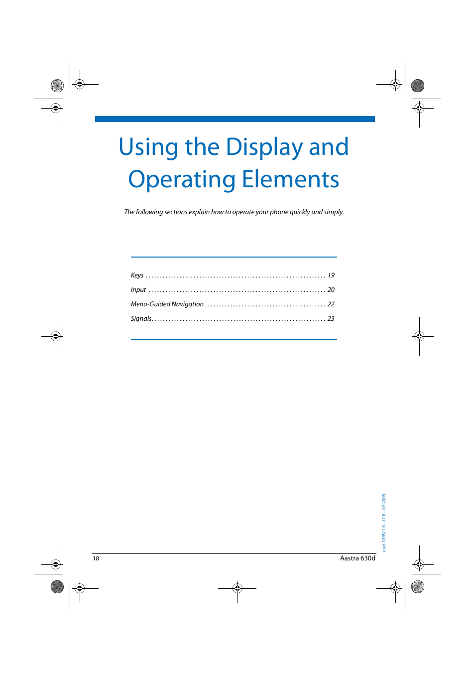 Using the display and operating elements | AASTRA 630d for Aastra IntelliGate User Guide EN User Manual | Page 18 / 84