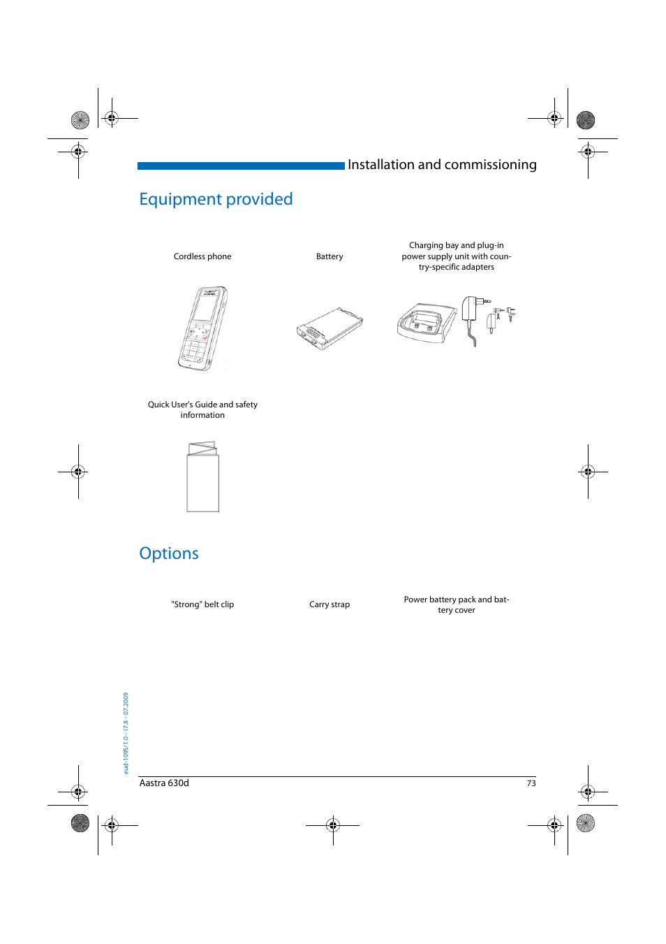 Equipment provided, Options, Equipment provided options | Installation and commissioning | AASTRA 630d for Aastra IntelliGate User Guide EN User Manual | Page 73 / 84