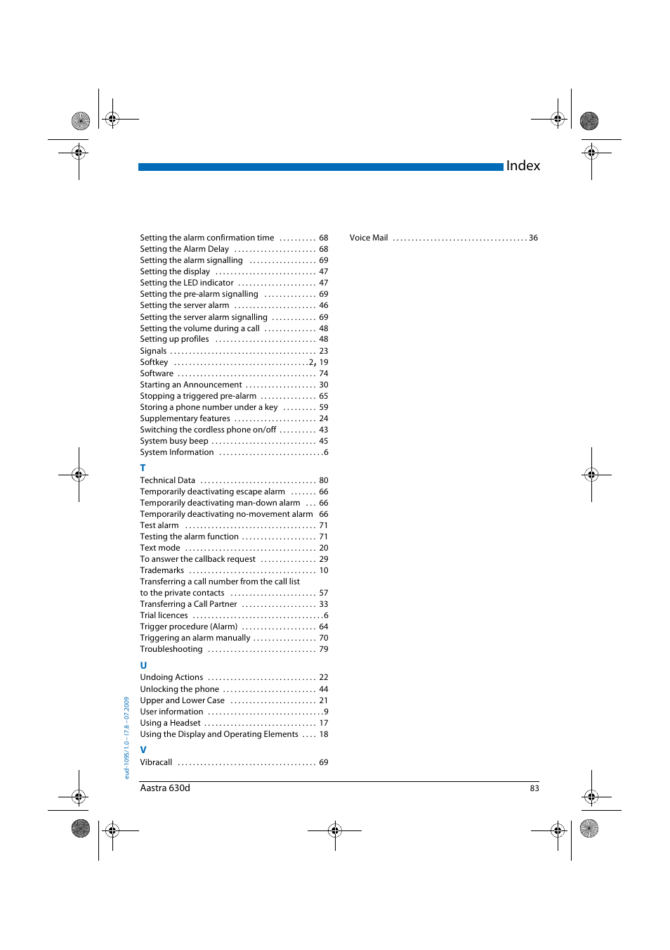 Index | AASTRA 630d for Aastra IntelliGate User Guide EN User Manual | Page 83 / 84