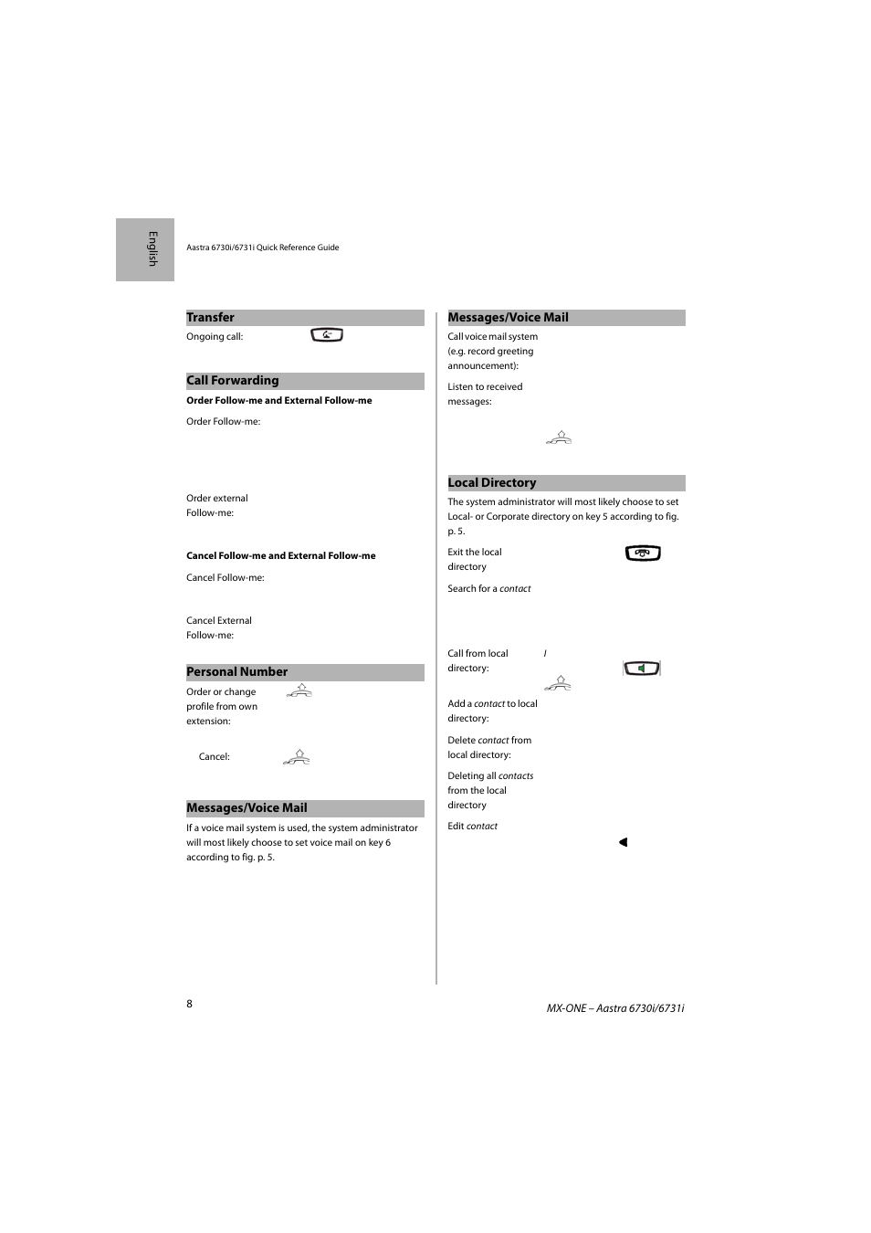 AASTRA 6731i for MX-ONE Quick Reference Guide EN User Manual | Page 8 / 13