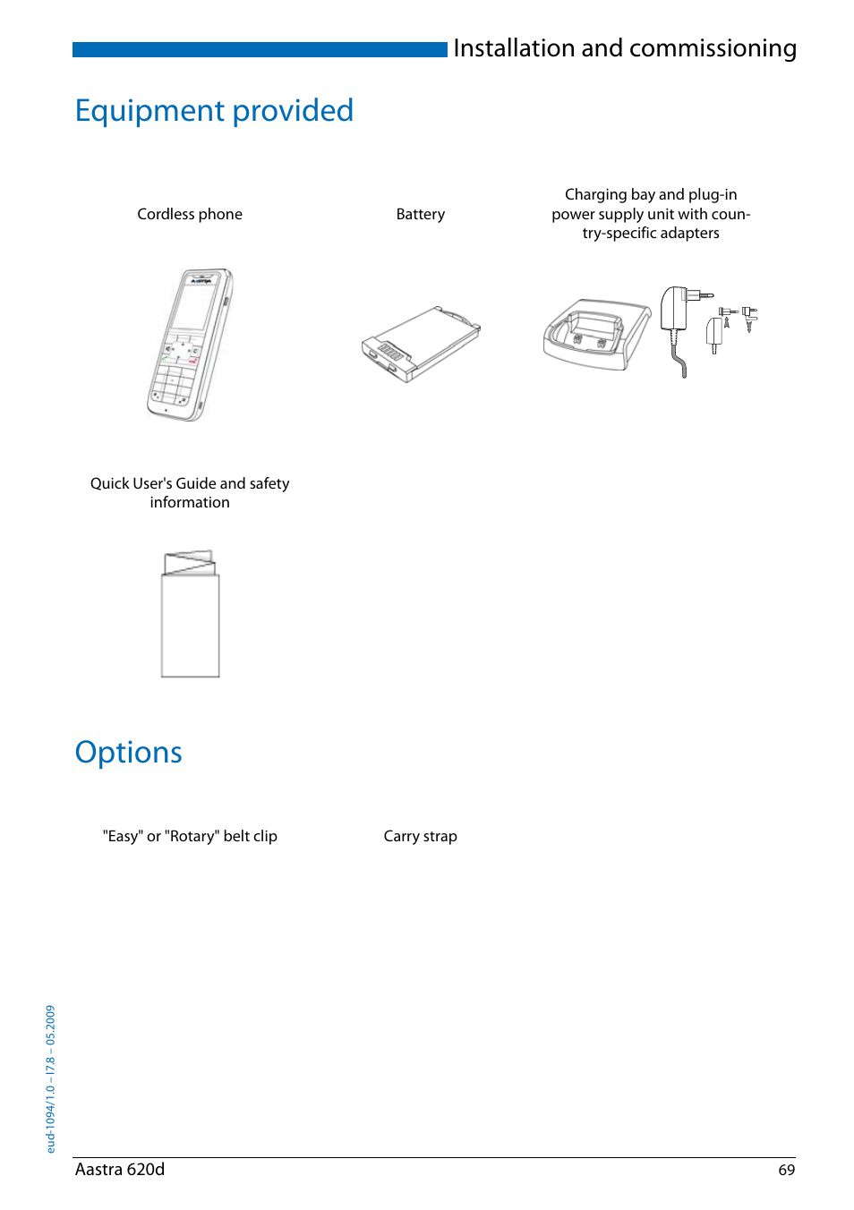 Equipment provided, Options, Equipment provided options | Installation and commissioning | AASTRA 620d for Aastra IntelliGate User Guide EN User Manual | Page 69 / 81