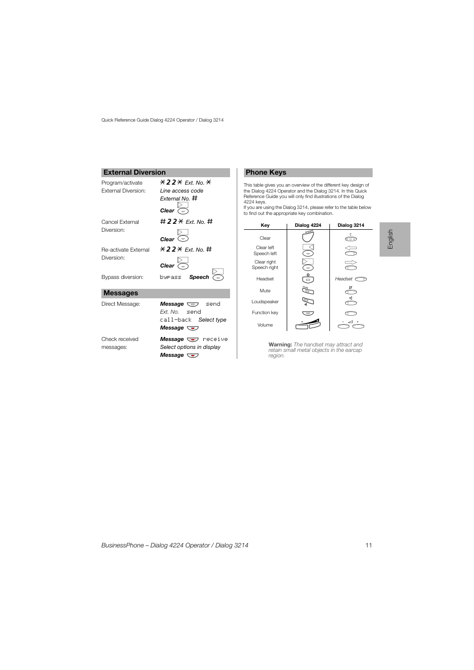 AASTRA 4224 Operator for BusinessPhone Quick Reference Guide User Manual | Page 11 / 40