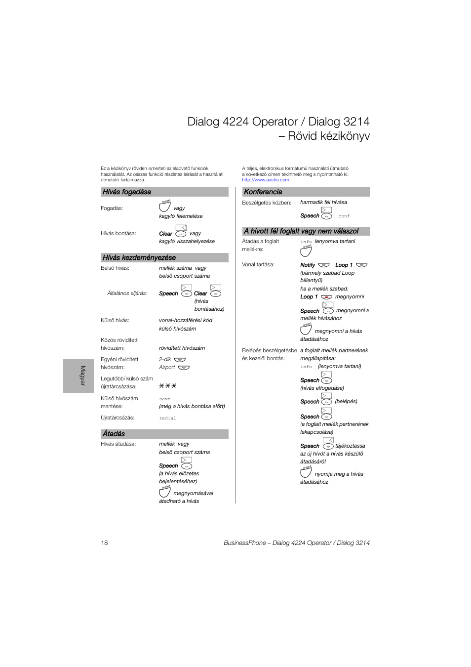 AASTRA 4224 Operator for BusinessPhone Quick Reference Guide User Manual | Page 18 / 40