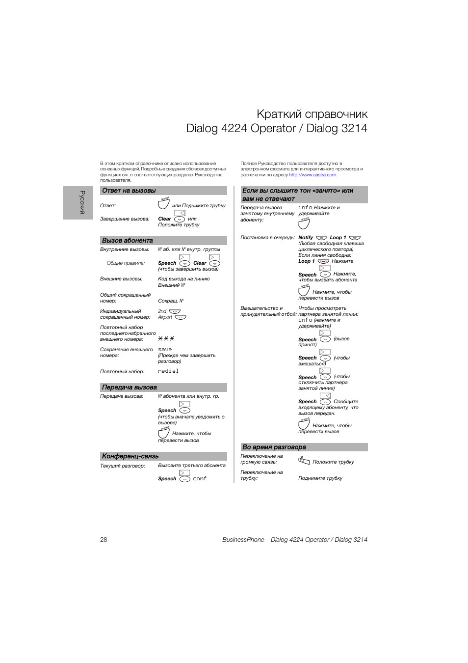 AASTRA 4224 Operator for BusinessPhone Quick Reference Guide User Manual | Page 28 / 40