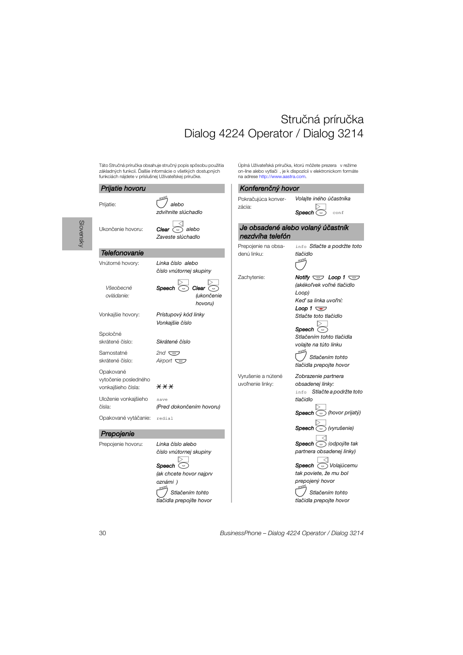 AASTRA 4224 Operator for BusinessPhone Quick Reference Guide User Manual | Page 30 / 40