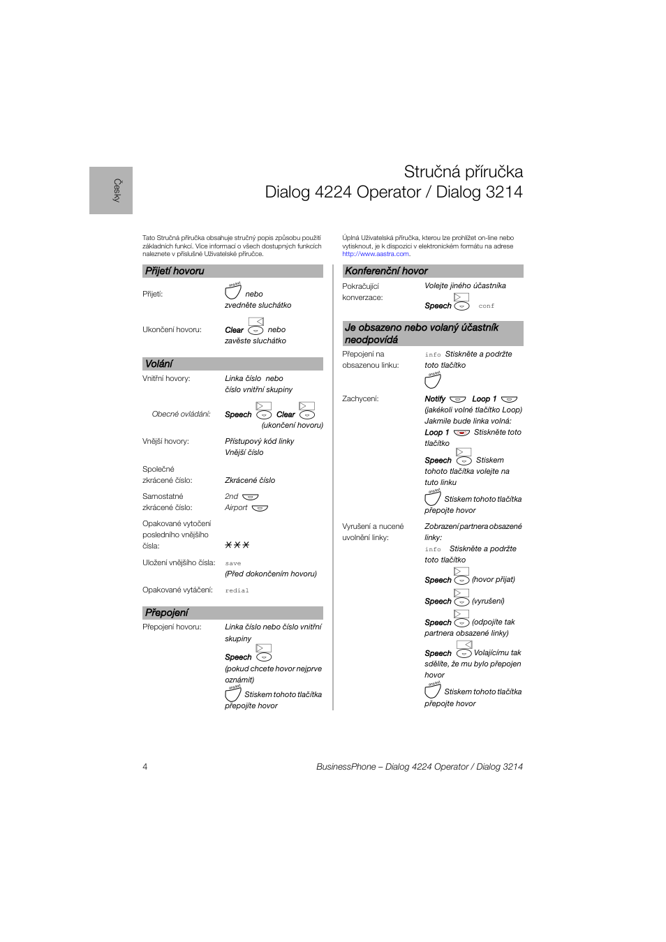 AASTRA 4224 Operator for BusinessPhone Quick Reference Guide User Manual | Page 4 / 40