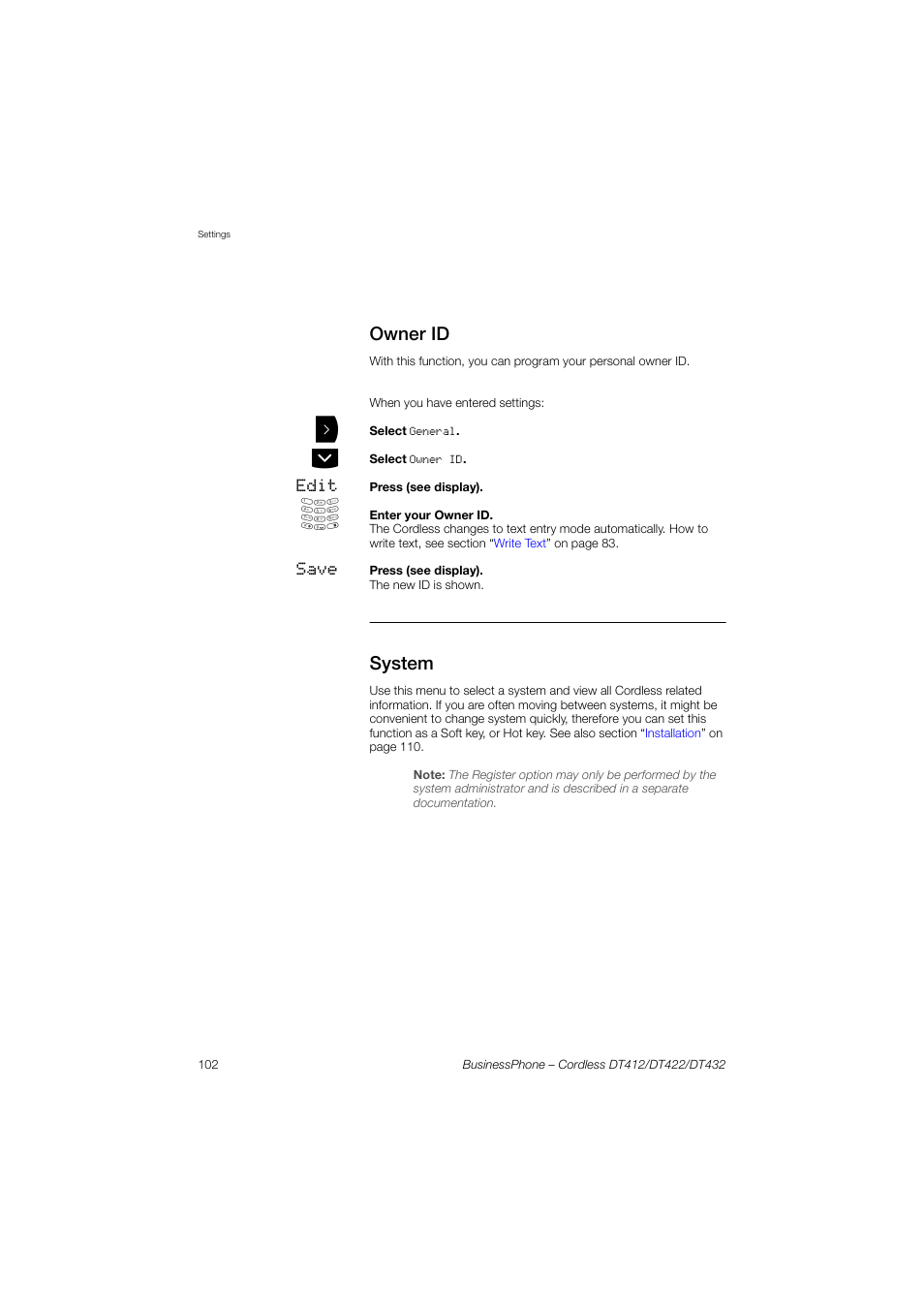 Owner id, System | AASTRA DT4x2 for BusinessPhone User Guide EN User Manual | Page 102 / 130