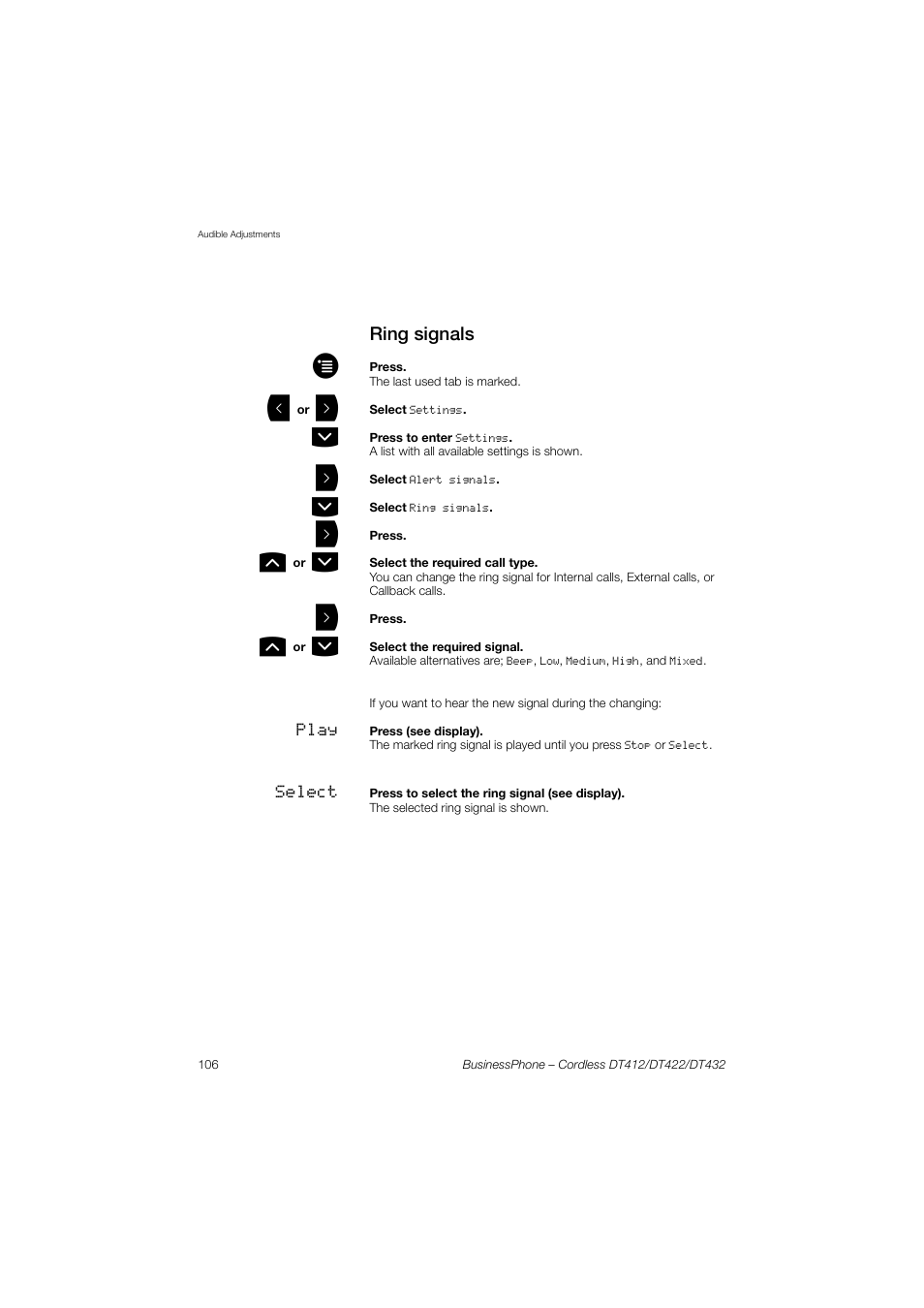 Ring signals | AASTRA DT4x2 for BusinessPhone User Guide EN User Manual | Page 106 / 130