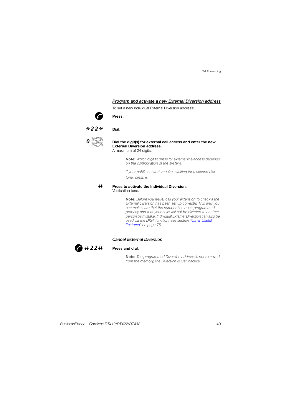 Cancel external diversion, Æ #22 | AASTRA DT4x2 for BusinessPhone User Guide EN User Manual | Page 49 / 130