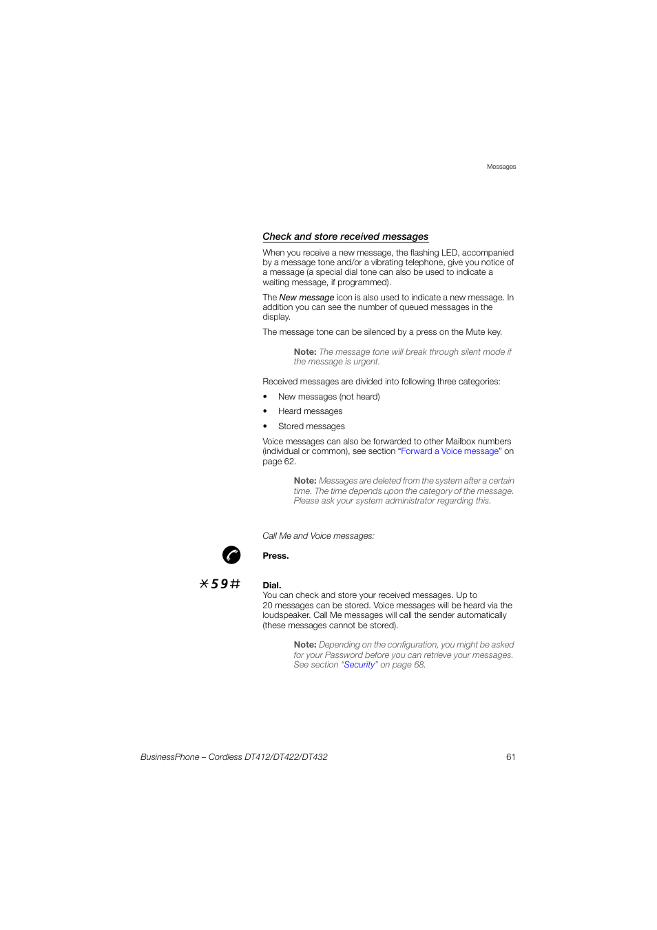 Check and store received messages | AASTRA DT4x2 for BusinessPhone User Guide EN User Manual | Page 61 / 130