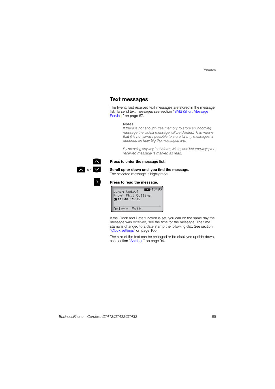 Text messages | AASTRA DT4x2 for BusinessPhone User Guide EN User Manual | Page 65 / 130