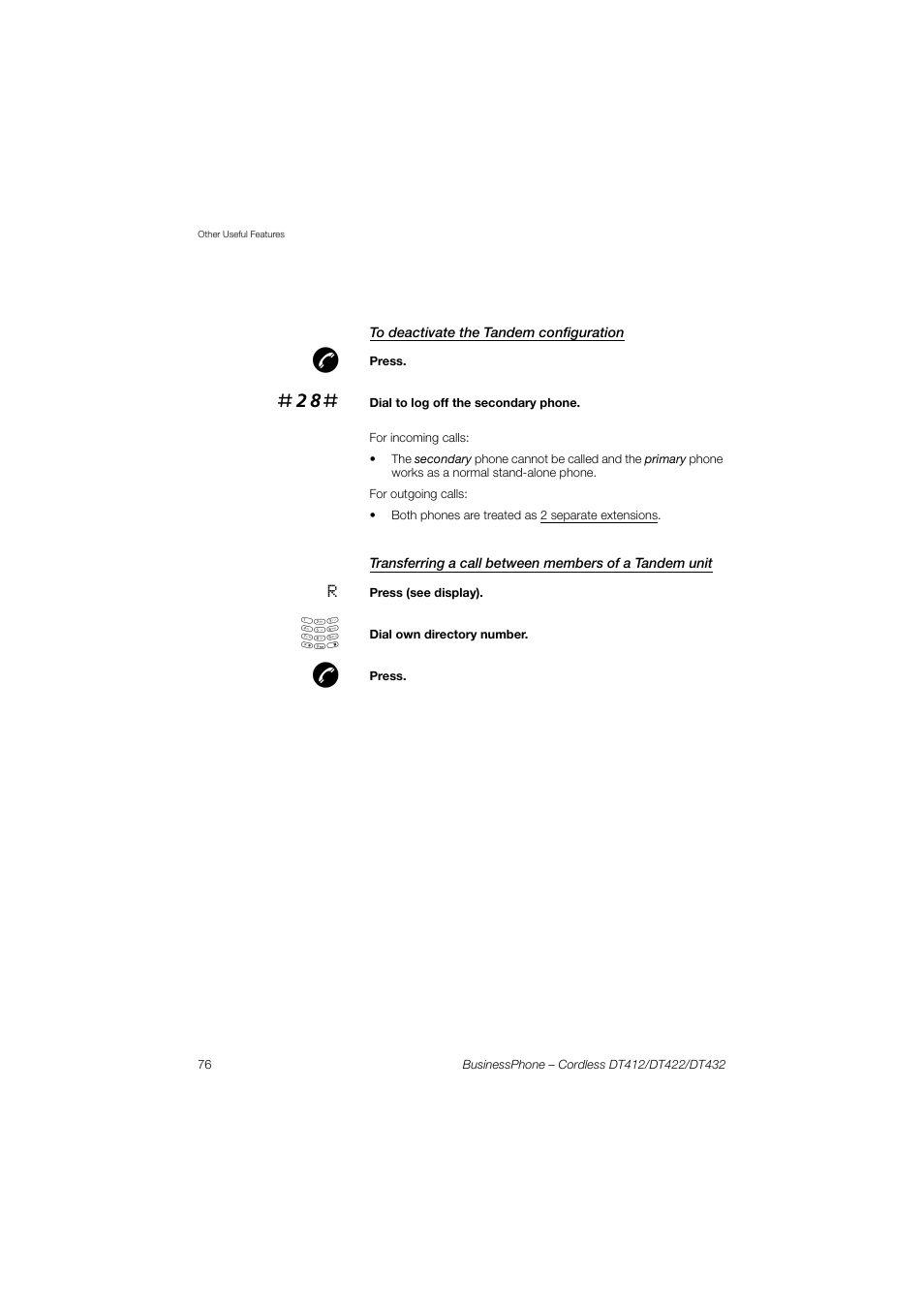 To deactivate the tandem configuration | AASTRA DT4x2 for BusinessPhone User Guide EN User Manual | Page 76 / 130