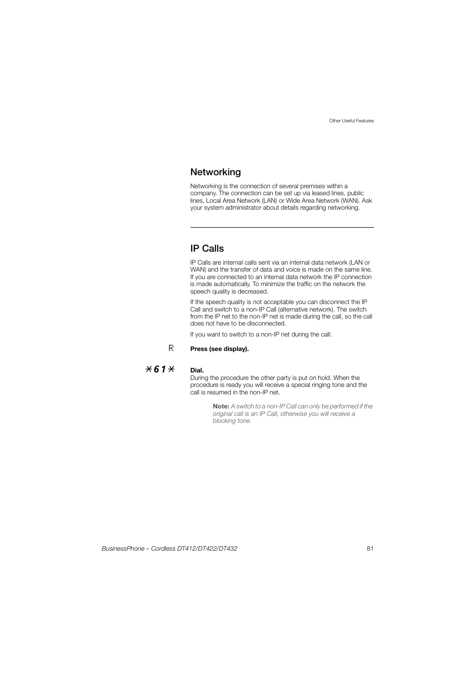 Networking, Ip calls | AASTRA DT4x2 for BusinessPhone User Guide EN User Manual | Page 81 / 130
