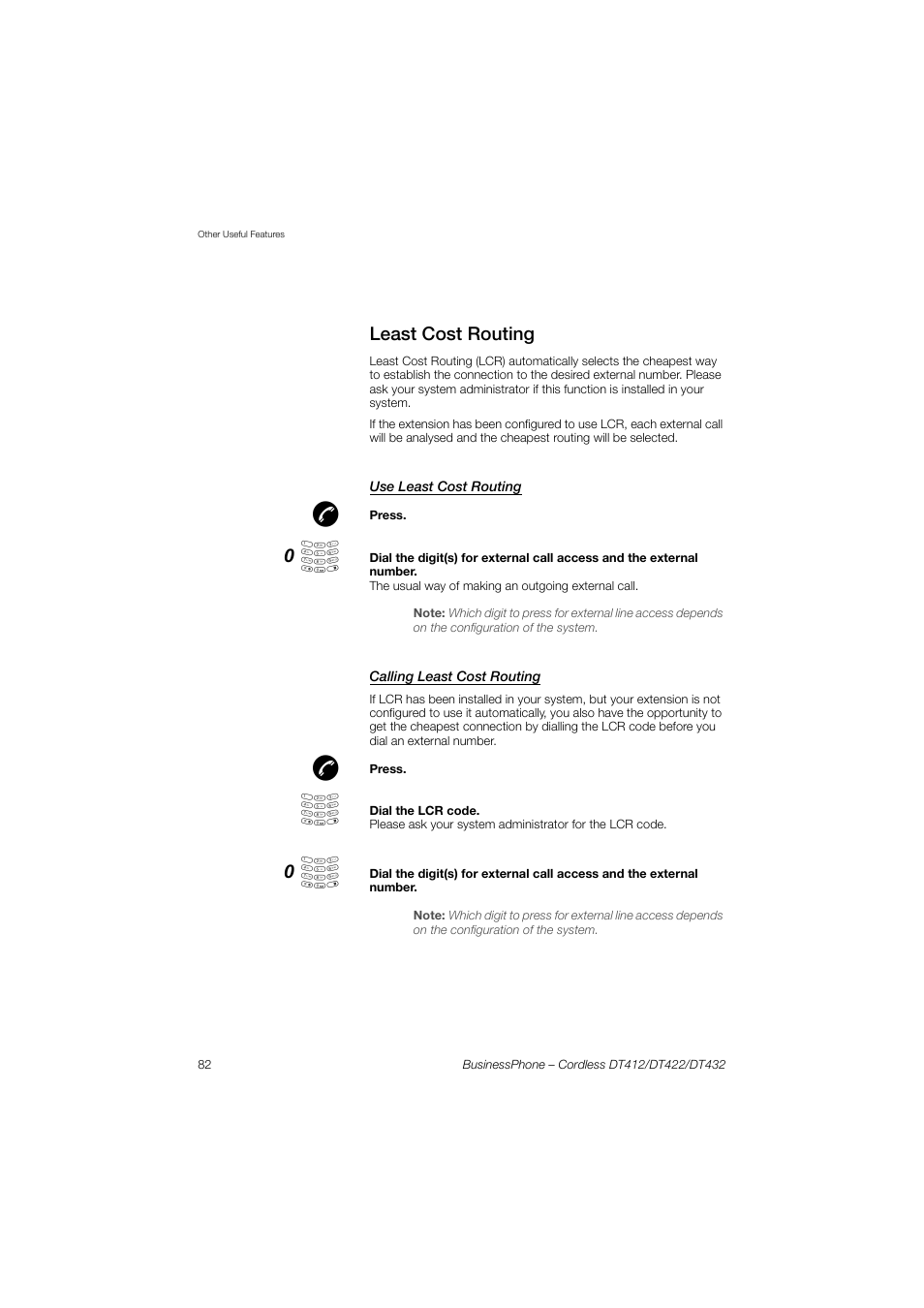 Least cost routing, Use least cost routing, Calling least cost routing | AASTRA DT4x2 for BusinessPhone User Guide EN User Manual | Page 82 / 130
