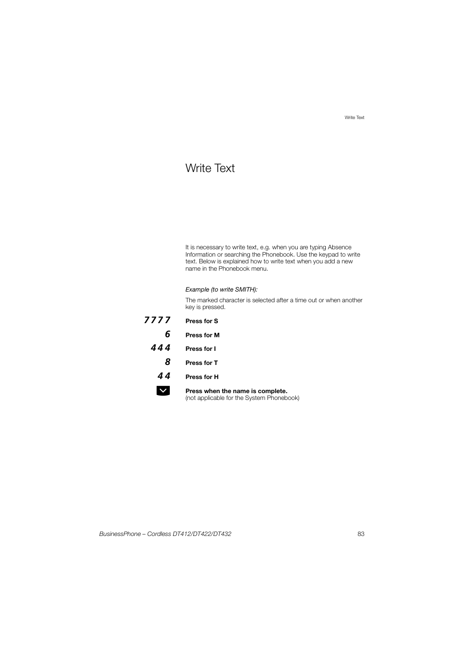 Write text | AASTRA DT4x2 for BusinessPhone User Guide EN User Manual | Page 83 / 130