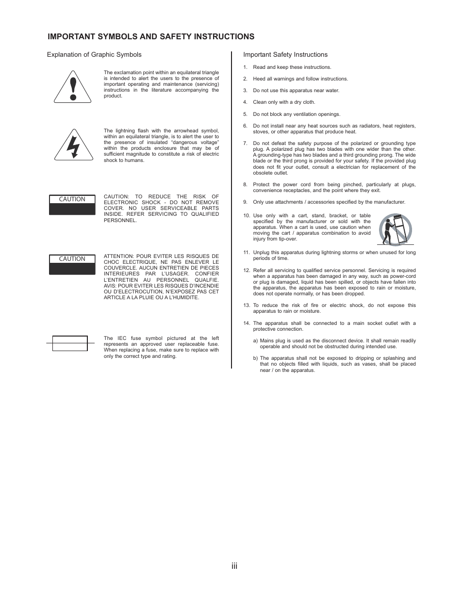 Important symbols and safety instructions, Caution | Cerwin-Vega CVHF-A18S Manual User Manual | Page 3 / 12