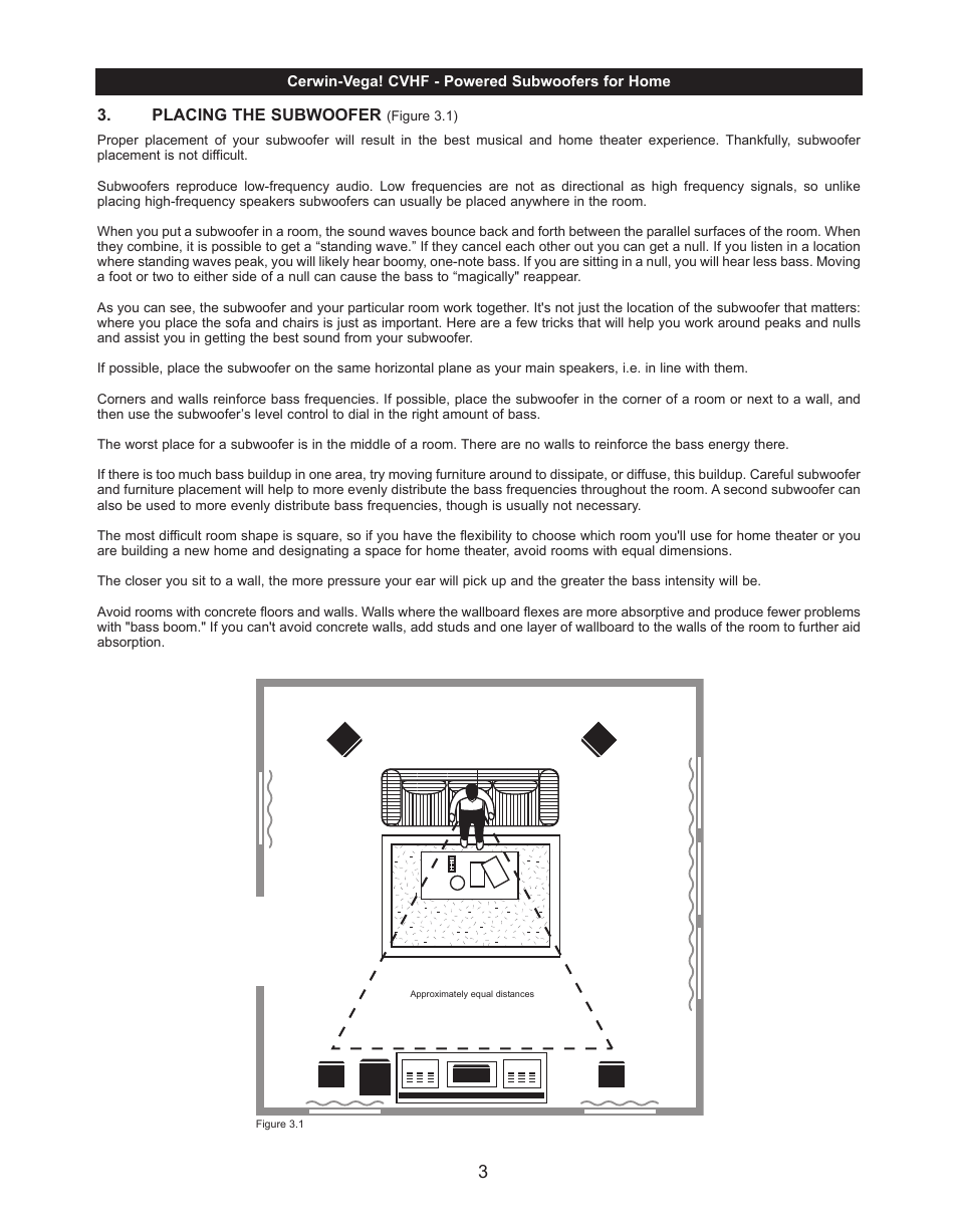 Placing the subwoofer | Cerwin-Vega CVHF-A18S Manual User Manual | Page 6 / 12