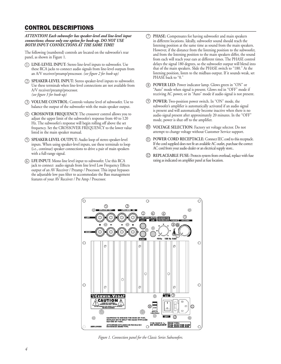 Control descriptions | Cerwin-Vega CLASSIC Series Manual User Manual | Page 4 / 8