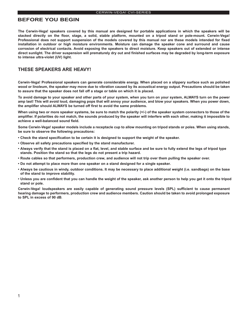 Before you begin, These speakers are heavy | Cerwin-Vega CVi Series Manual multi User Manual | Page 2 / 12