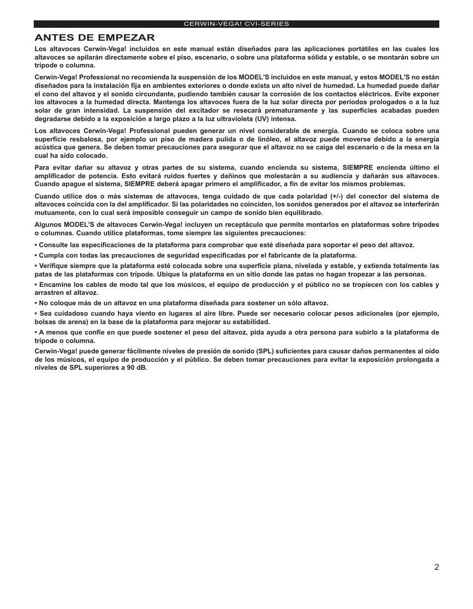 Antes de empezar | Cerwin-Vega CVi Series Manual multi User Manual | Page 3 / 12