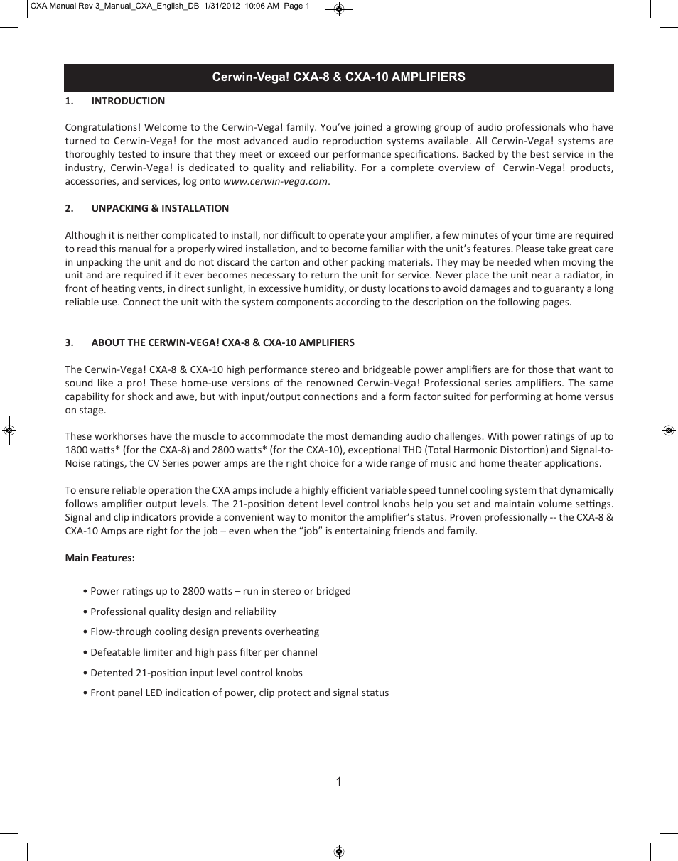 Cerwin-Vega CXA-10 Manual User Manual | Page 3 / 9