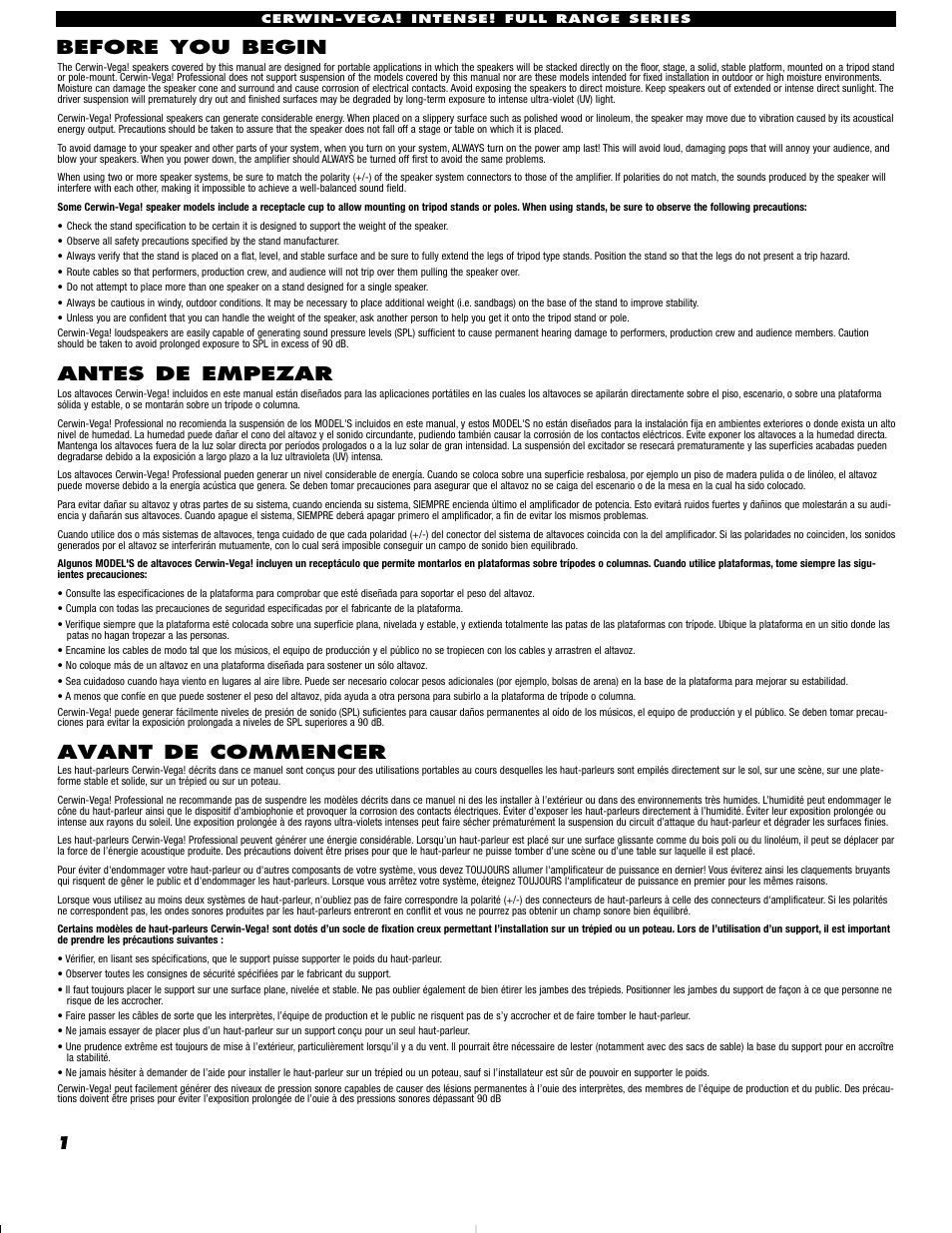 Before you begin, Antes de empezar, Avant de commencer | Cerwin-Vega iNTENSE Series Manual multi User Manual | Page 2 / 4