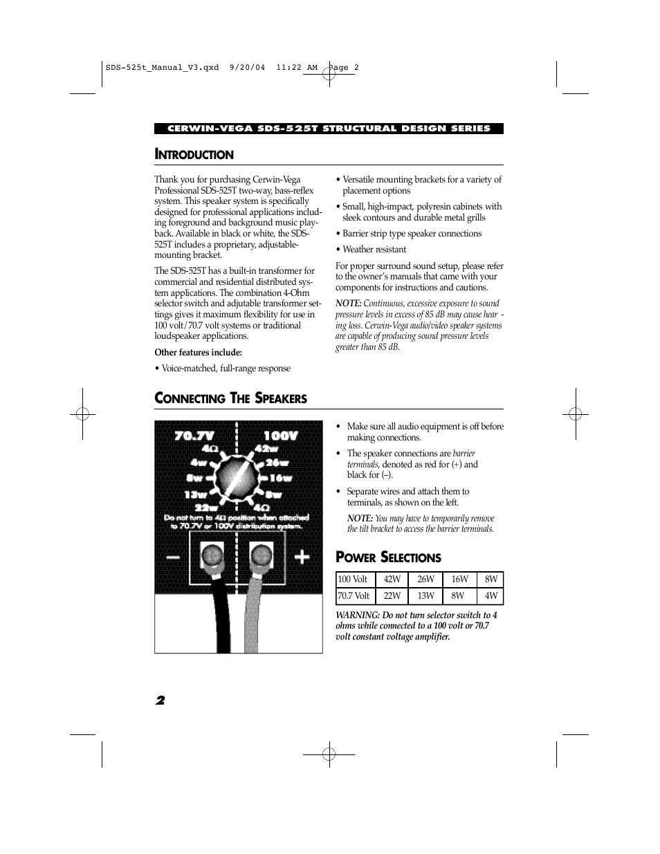 Cerwin-Vega SDS-525 Manual User Manual | Page 2 / 6