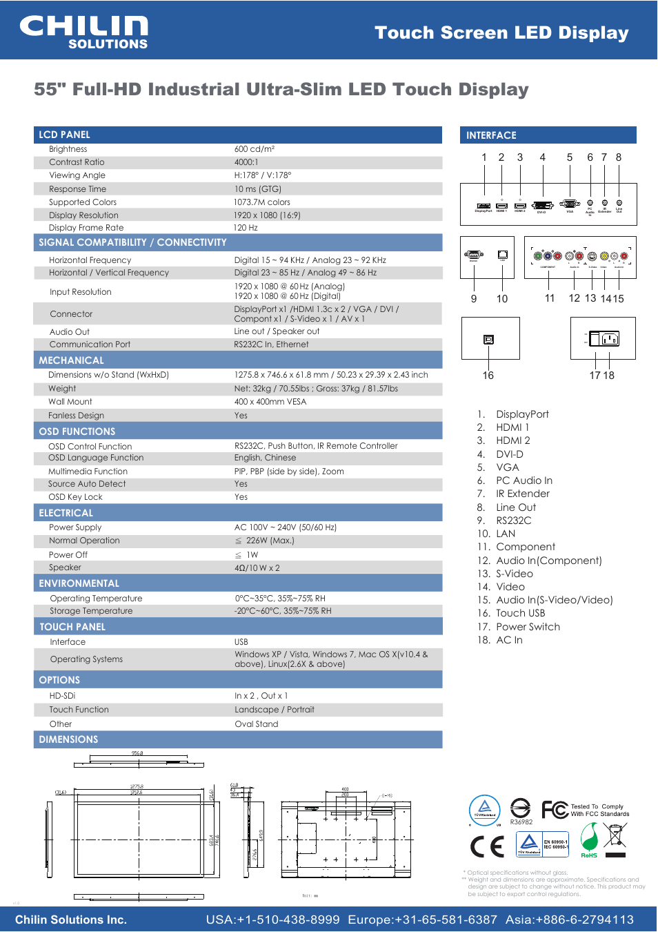 Touch screen led display | Chilin SLT55LBHa User Manual | Page 2 / 2