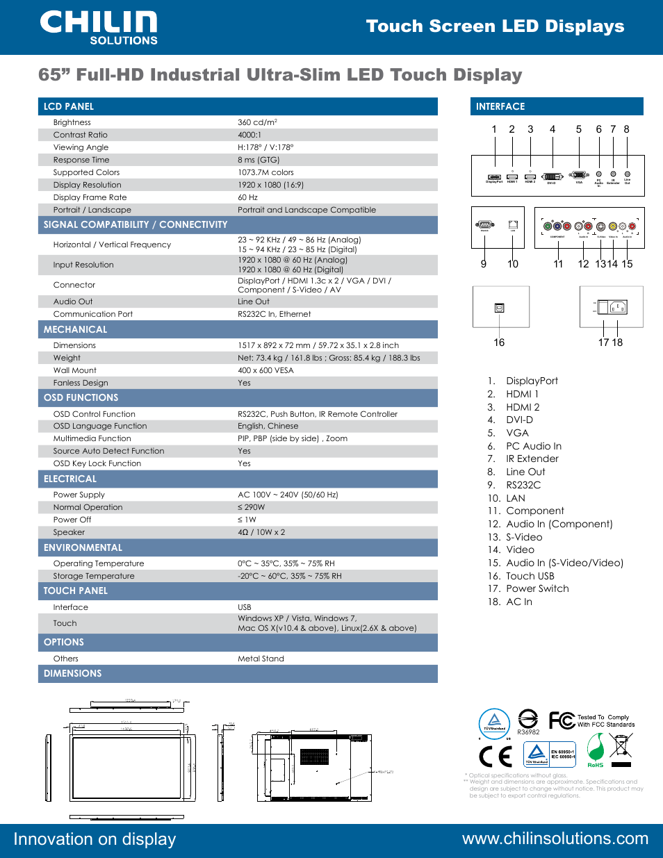 Touch screen led displays | Chilin SLT65LBHa User Manual | Page 2 / 2