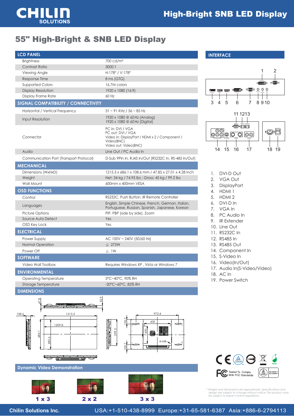 55" high-bright & snb led display, High-bright snb led display | Chilin SNX55LBHa User Manual | Page 2 / 2