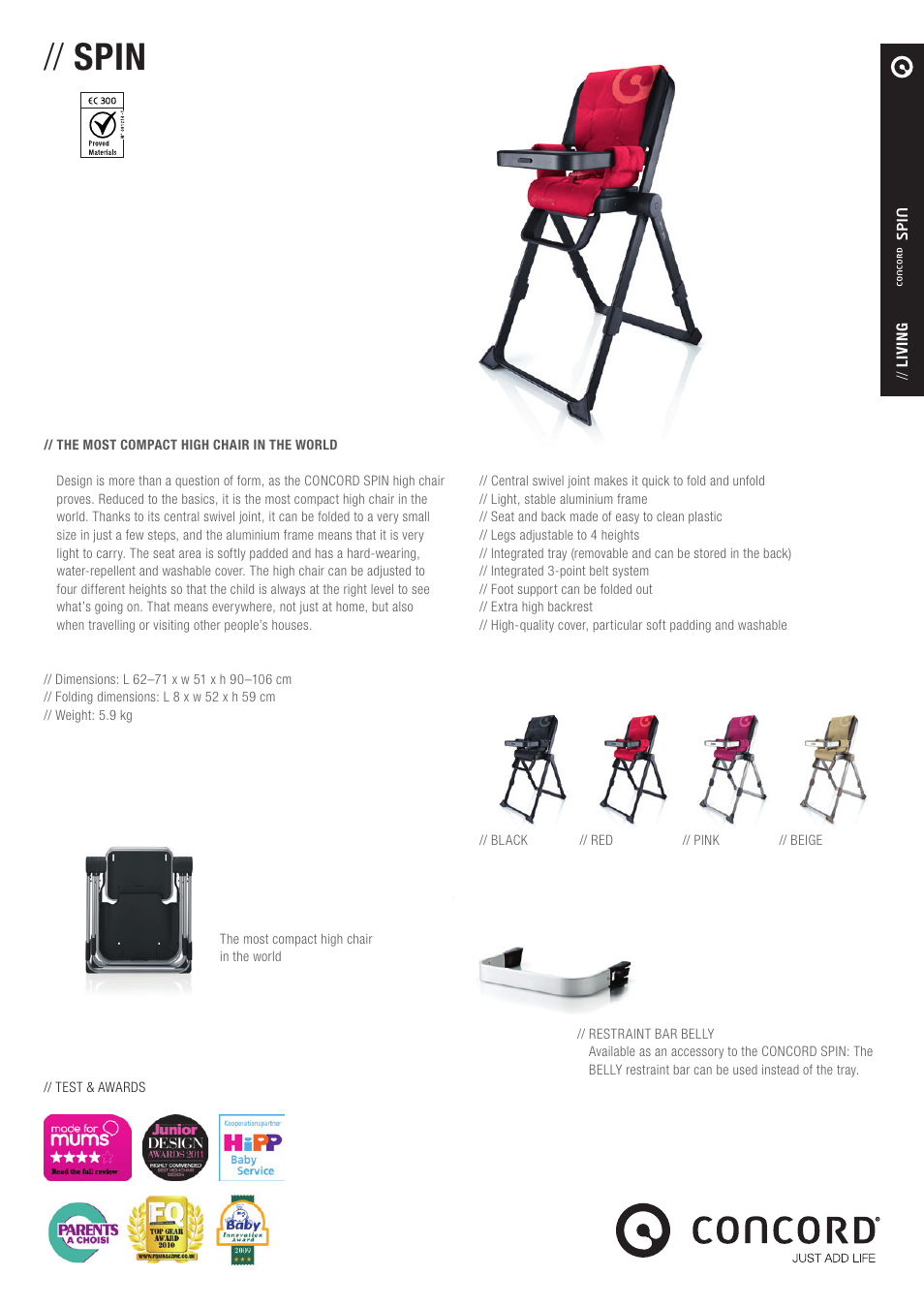 Concord SPIN PRODUCT INFORMATION User Manual | 1 page