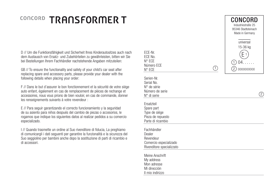 Concord | Concord TRANSFORMER T INSTRUCTION MANUAL User Manual | Page 15 / 17