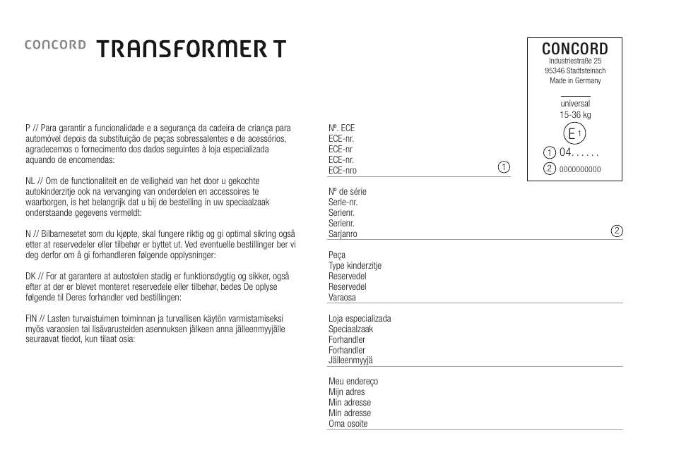 Concord | Concord TRANSFORMER T INSTRUCTION MANUAL User Manual | Page 16 / 17