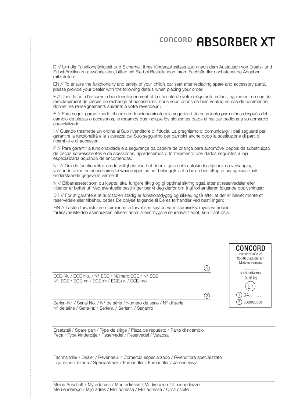 Concord | Concord ABSORBER XT INSTRUCTION MANUAL User Manual | Page 14 / 16
