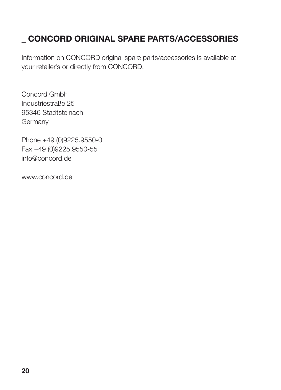 Concord LIMA INSTRUCTION MANUAL User Manual | Page 8 / 10