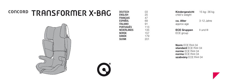 Concord TRANSFORMER X-BAG INSTRUCTION MANUAL User Manual | 17 pages